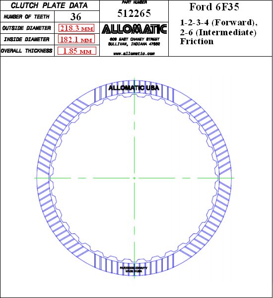 512265 ФРИКЦИОН (1-2-3-4For/2-6 Inter) 218мм 36TE 1,85мм