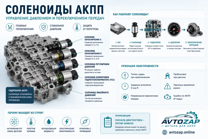 Соленоиды АКПП: признаки неисправности и когда требуется замена