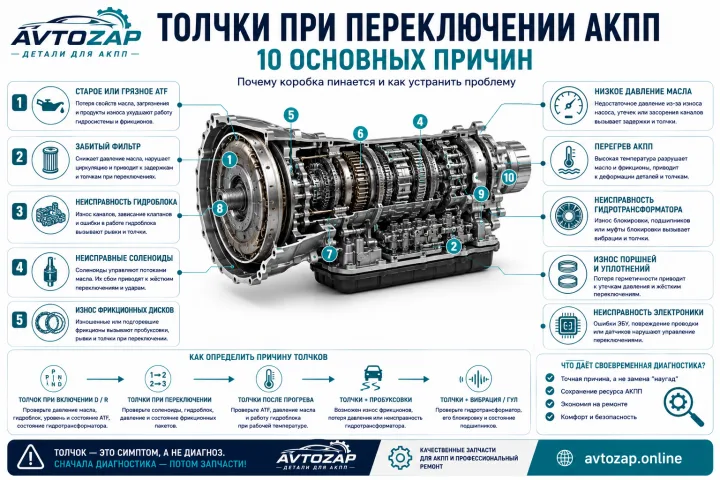 Почему появляются толчки при переключении передач АКПП?