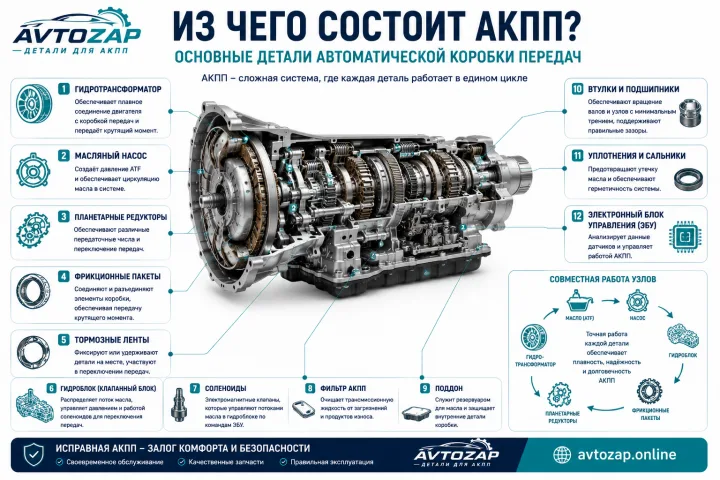 Из чего состоит АКПП: основные детали автоматической коробки передач