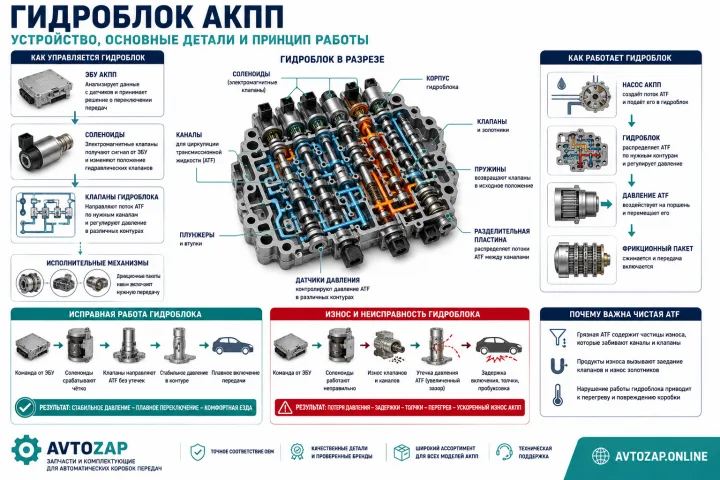 Гидроблок АКПП: устройство, основные детали и принцип работы