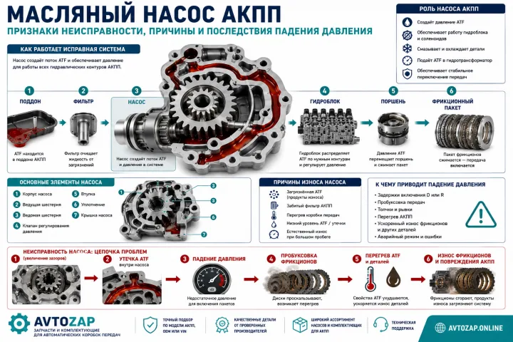 Масляный насос АКПП: признаки неисправности и последствия падения давления